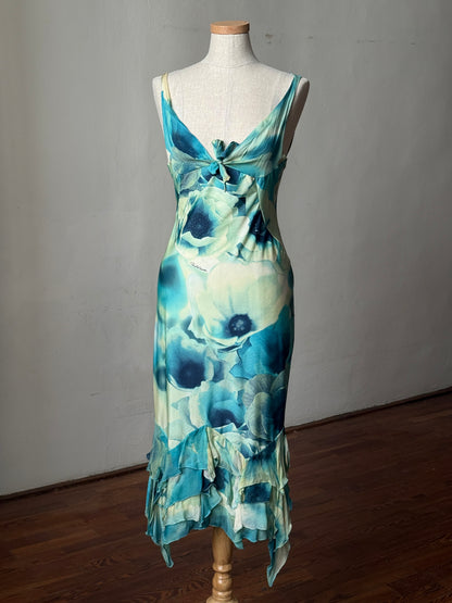 Roberto Cavalli 2000SS Blue Floral Cascading Dress