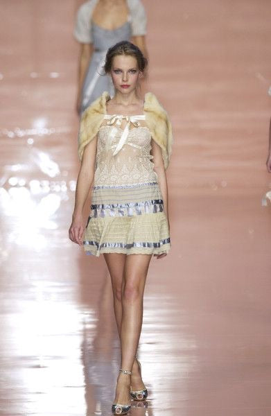 Moschino Cheap and Chic 2003SS Floral Embroidered Corset & Blumarine 2004SS Cream Ribboned Skirt