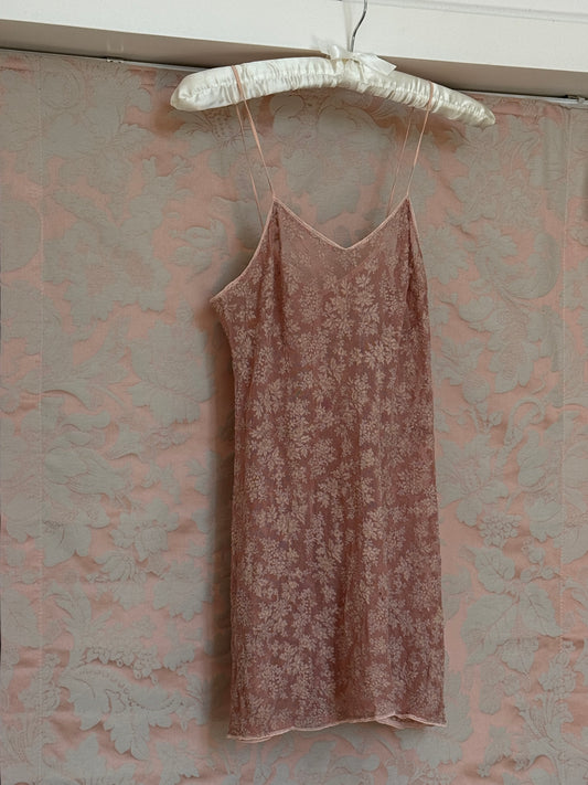 1930s Dusty Mauve Pink Lace Mini Slip