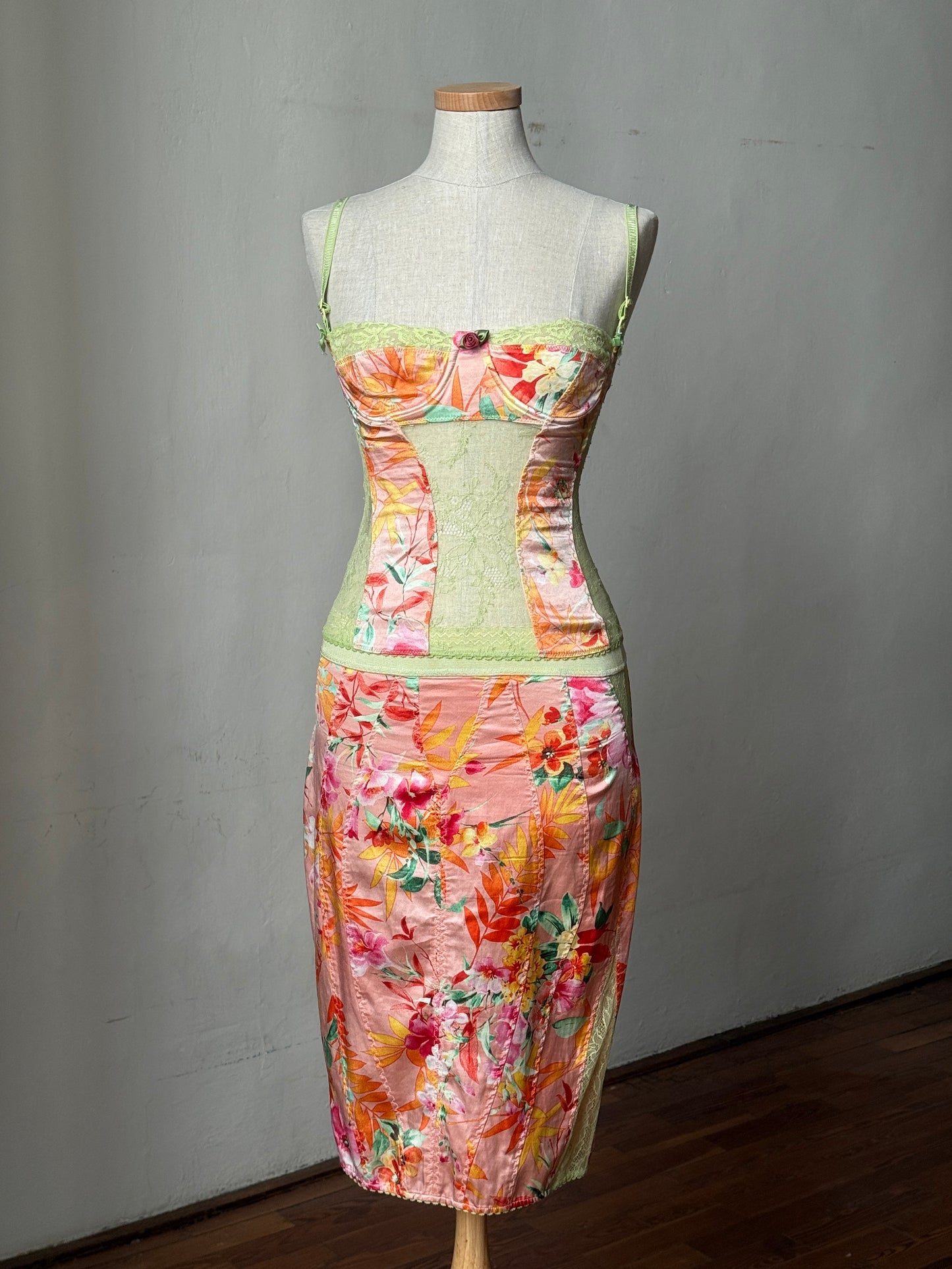 Dolce & Gabbana D&G 2005 Orange Floral Corset & Skirt Ensemble