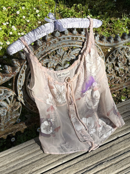 Blumarine 2002SS Floral Silk Chiffon Milkmaid Style Top