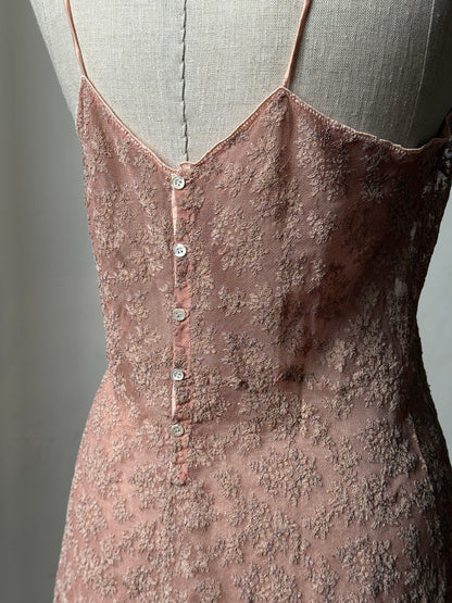 1930s Dusty Mauve Pink Lace Mini Slip