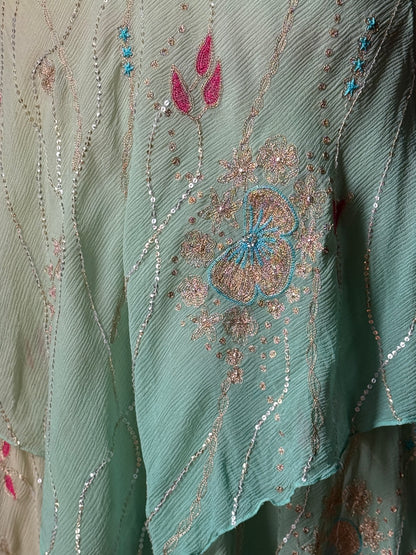 Ralph Lauren Silk Chiffon Embroidered Cascade Skirt