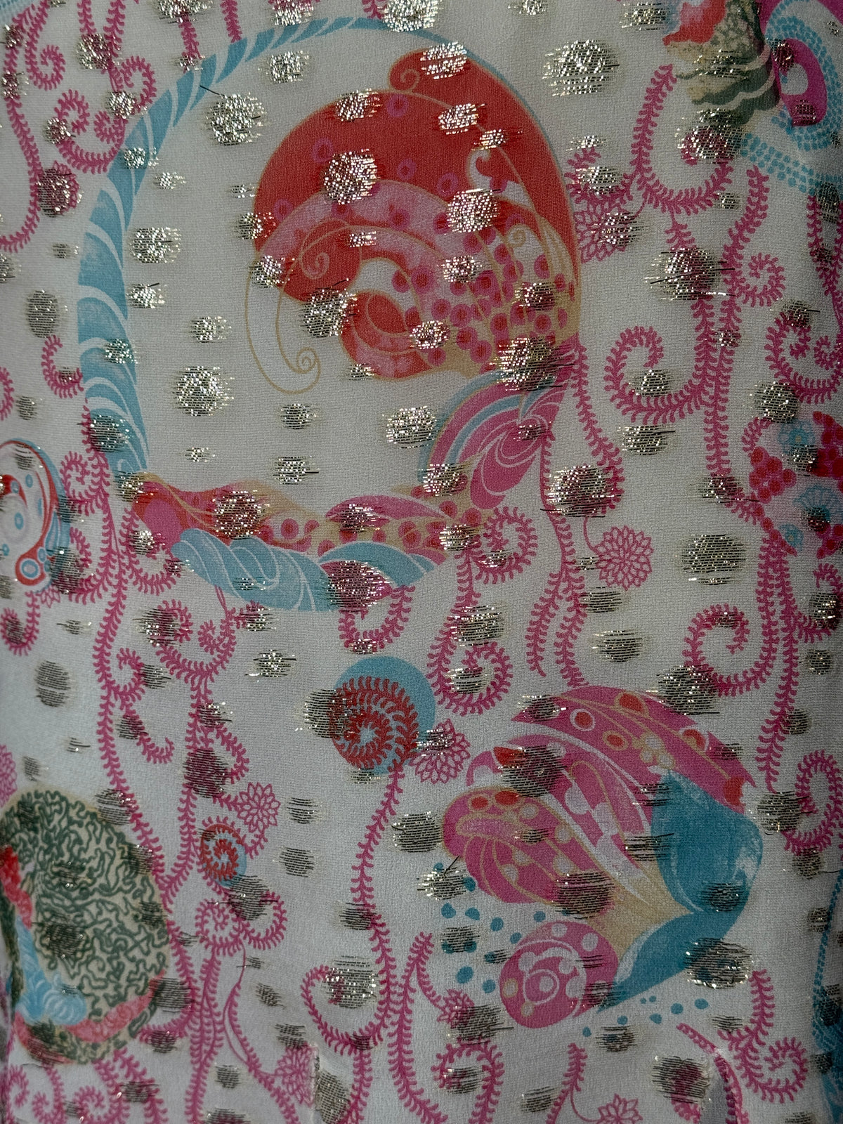 Blumarine 2003SS Sequinned Aquamarine Cardigan & Emanuel Ungaro early 2000s Japanese Floral Silk Skirt