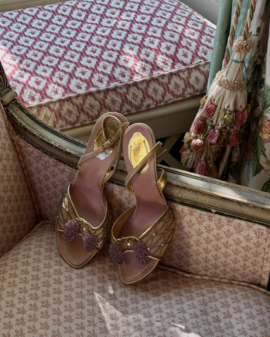 Rene Caovilla Lilac Grape Shape Beaded Heels