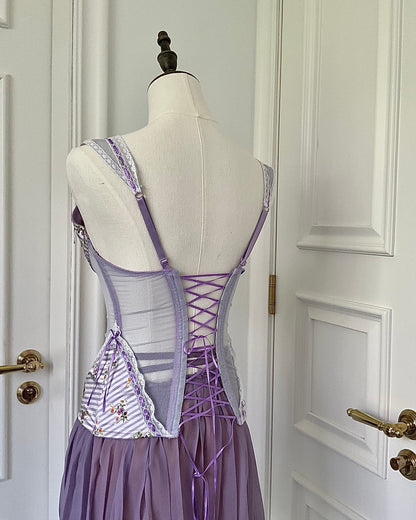 Light Purple Lace And Ribbon Floral Stripes Corset