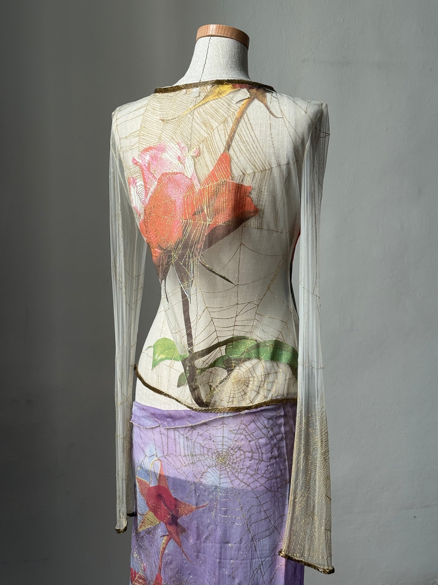 Roberto Cavalli 1999SS Rose and Spiderweb Cardigan & Silk Sarong