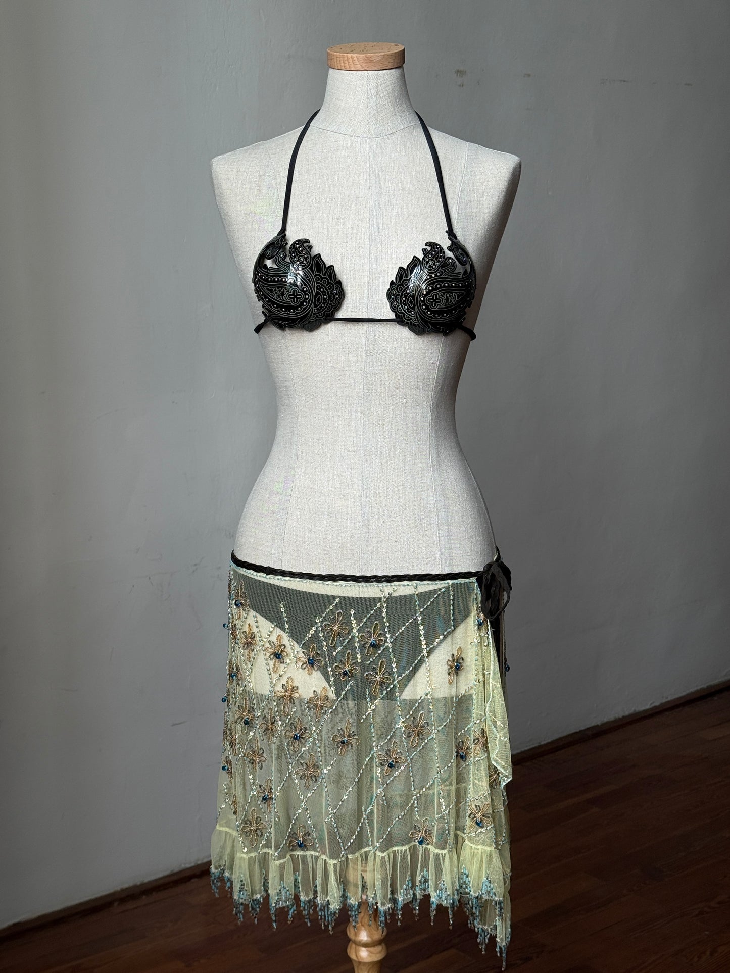La Perla Paisley Motif Resin Bikini Set & Roberto Cavalli c.1999SS Beaded Pareo