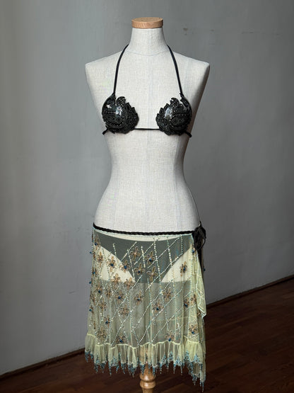 La Perla Paisley Motif Resin Bikini Set & Roberto Cavalli c.1999SS Beaded Pareo