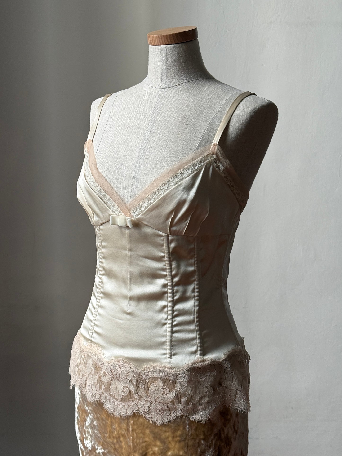 Dolce & Gabbana 2000s Silk Satin Corset Top & Ralph Lauren Velvet Lace Ruffle Skirt