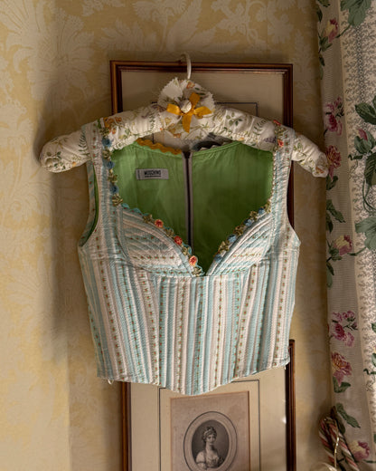 Moschino Cheap and Chic 2003SS Floral Embroidered Corset & Blumarine 2004SS Cream Ribboned Skirt