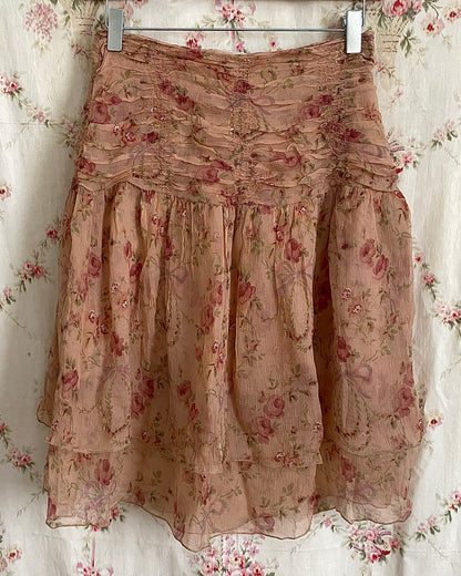 Blumarine 2000s Silk Chiffon Ruched Skirt