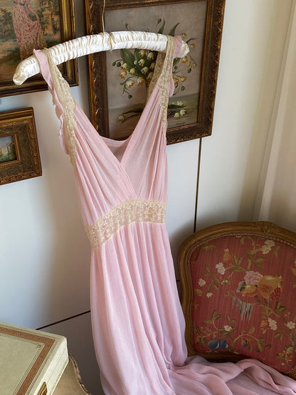 1930s Pink Silk Crepe Dress