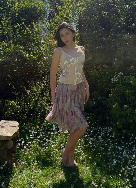 Blumarine 2002SS Floral Silk Chiffon Milkmaid Style Top