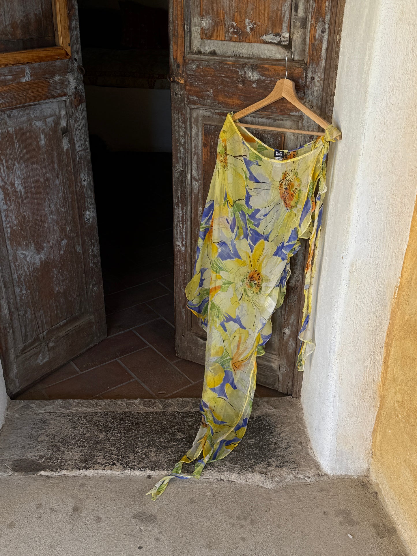Dolce & Gabbana D&G Yellow Watercolour Floral Silk Chiffon Dress