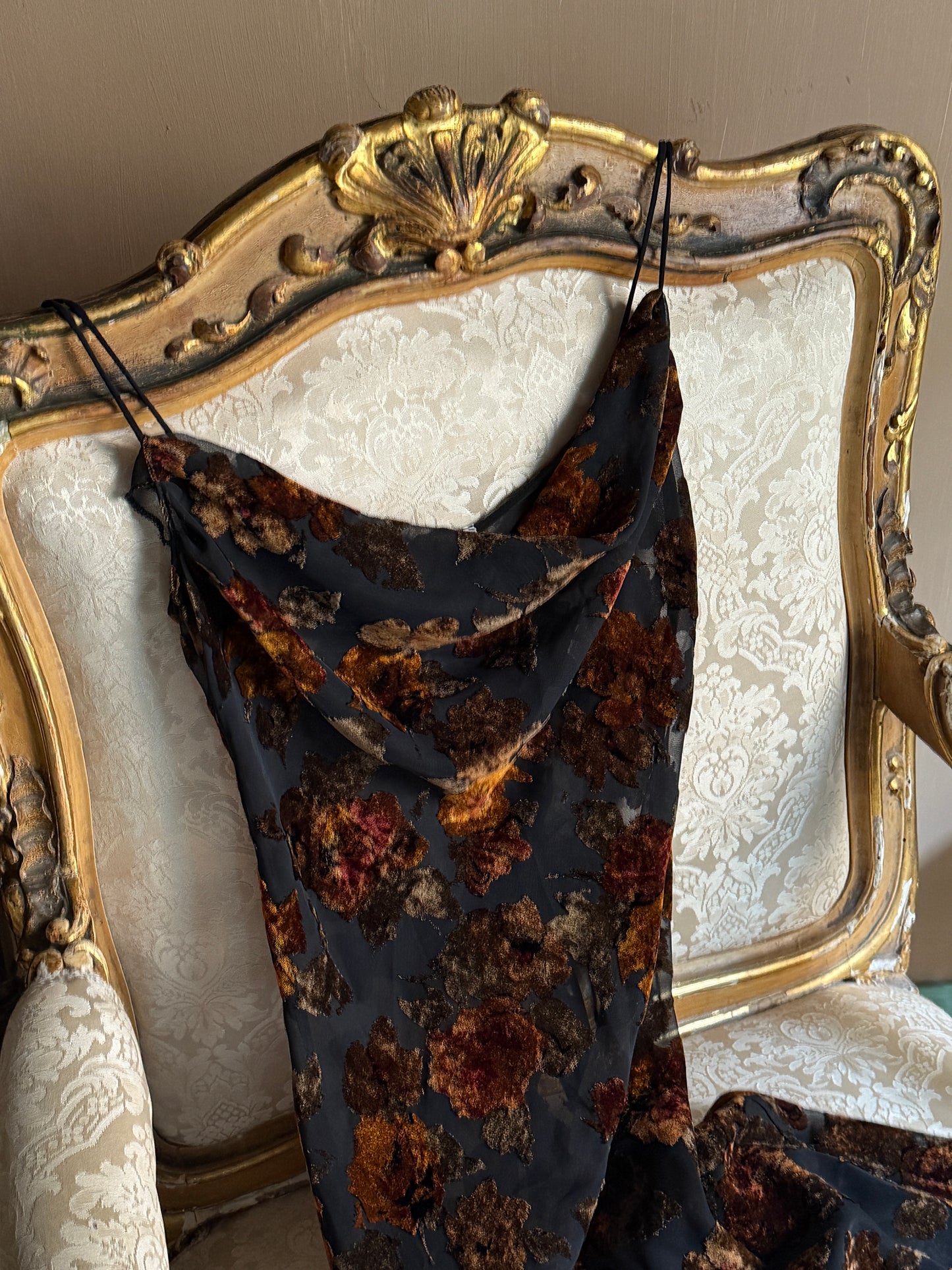 Blumarine Late 90s Black Silk Chiffon Devore Dress