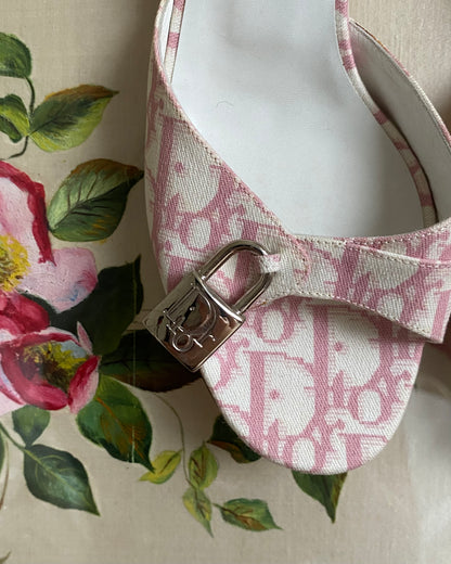 Dior Pink Monogram Key & Lock Mules