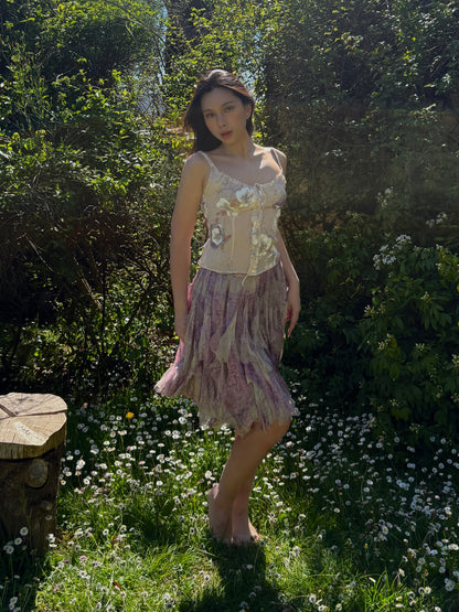 Blumarine 2002SS Floral Silk Chiffon Milkmaid Style Top