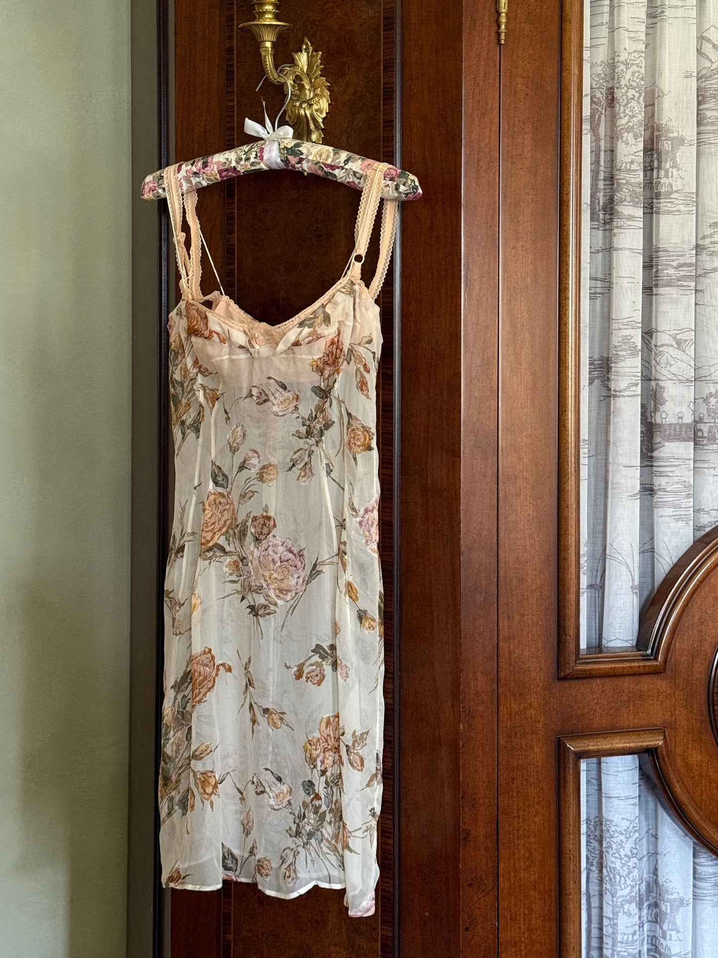 Dolce & Gabbana 1997SS Floral Silk Chiffon Slip with Built-in Bra