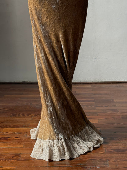 Dolce & Gabbana 2000s Silk Satin Corset Top & Ralph Lauren Velvet Lace Ruffle Skirt