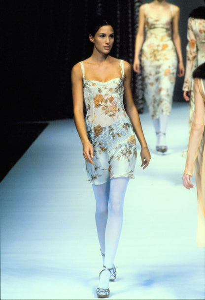 Dolce & Gabbana 1997SS Floral Silk Chiffon Slip with Built-in Bra
