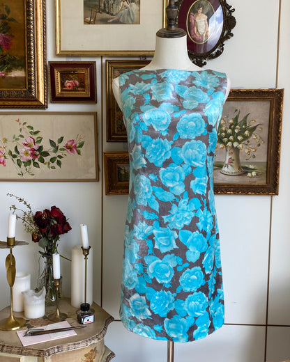 Blumarine Early 90s Blue Floral Velvet Dress