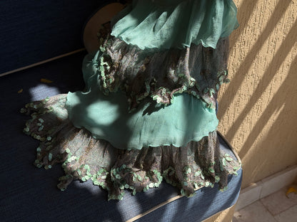 Blugirl Blumarine 2005SS Blue Silk Chiffon Dress with Pailettes