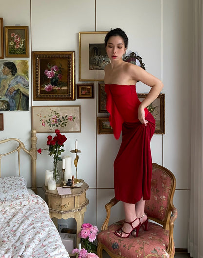 Valentino Red Ruffled Silk Chiffon Top