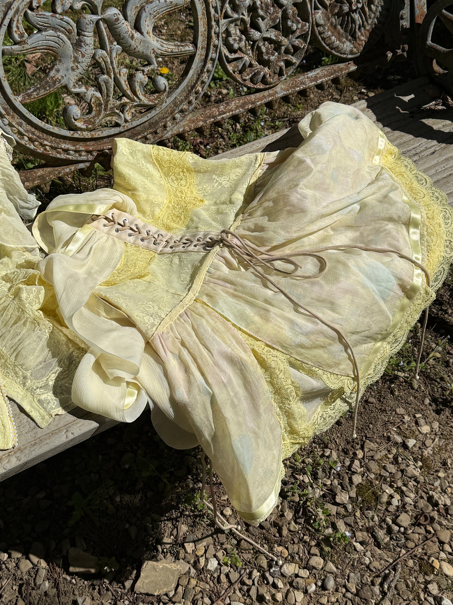 Dolce & Gabbana D&G 2006SS Baby Yellow Lace Top & Corseted Skirt