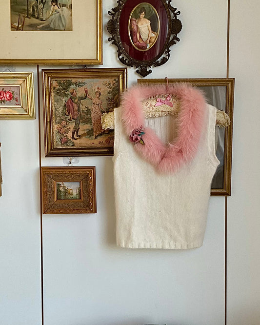 Blugirl Angora Jumper with Pink Fur and Floral Appliqué