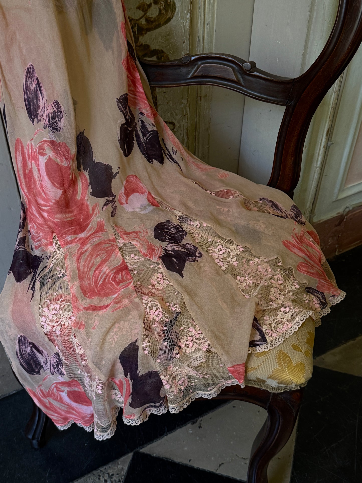 Betsey Johnson Floral Puffed Sleeve Silk Chiffon Dress