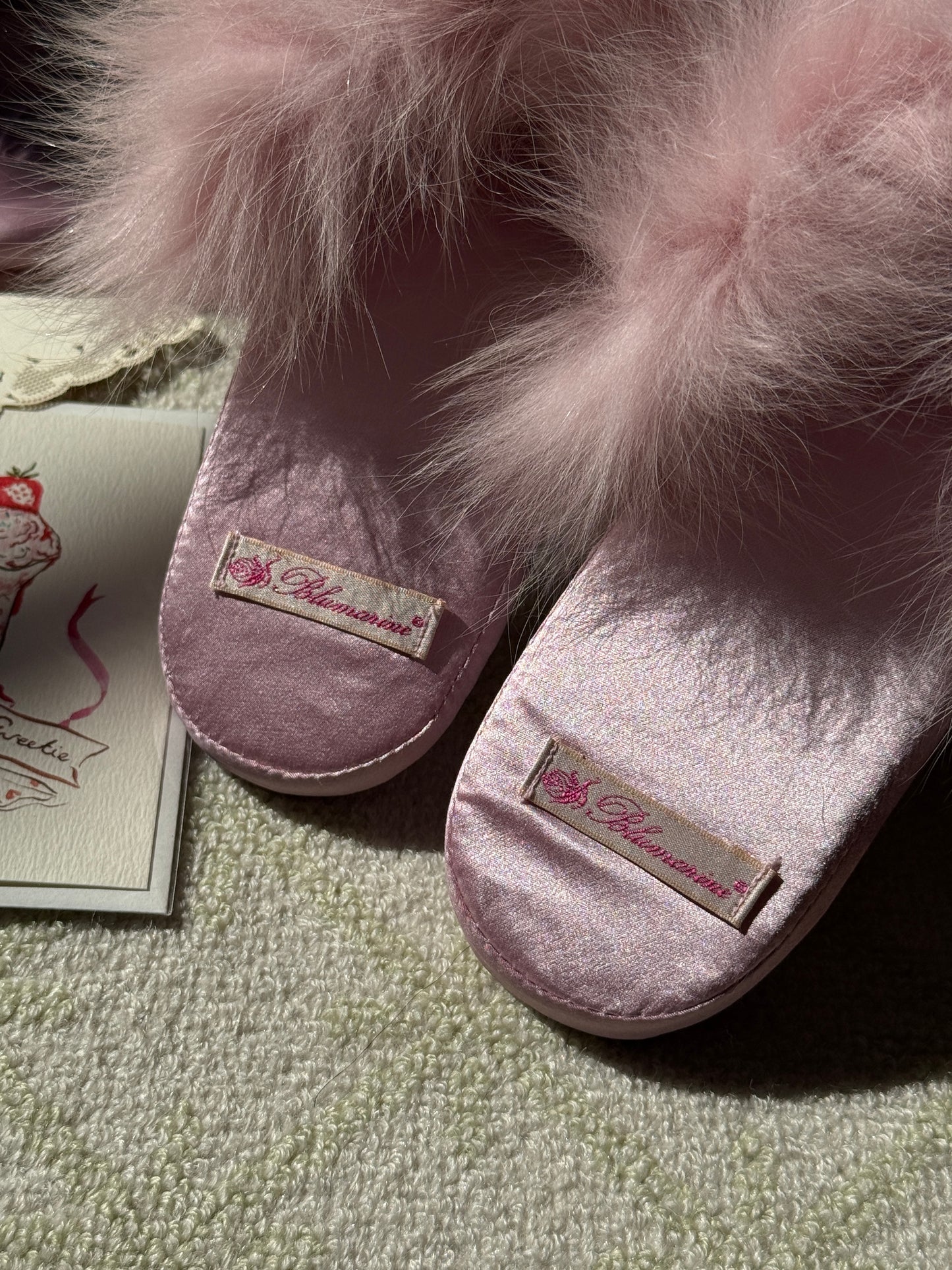 Blumarine 2000s Pink Silk Furry Slippers