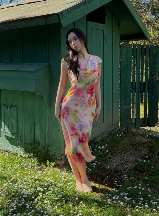 Emanuel Ungaro 1999SS Watercolour Floral Silk Chiffon Dress