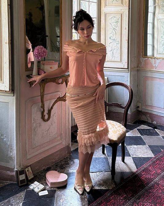 Blumarine 2004SS Pink Lace Top and Silk Chiffon Skirt