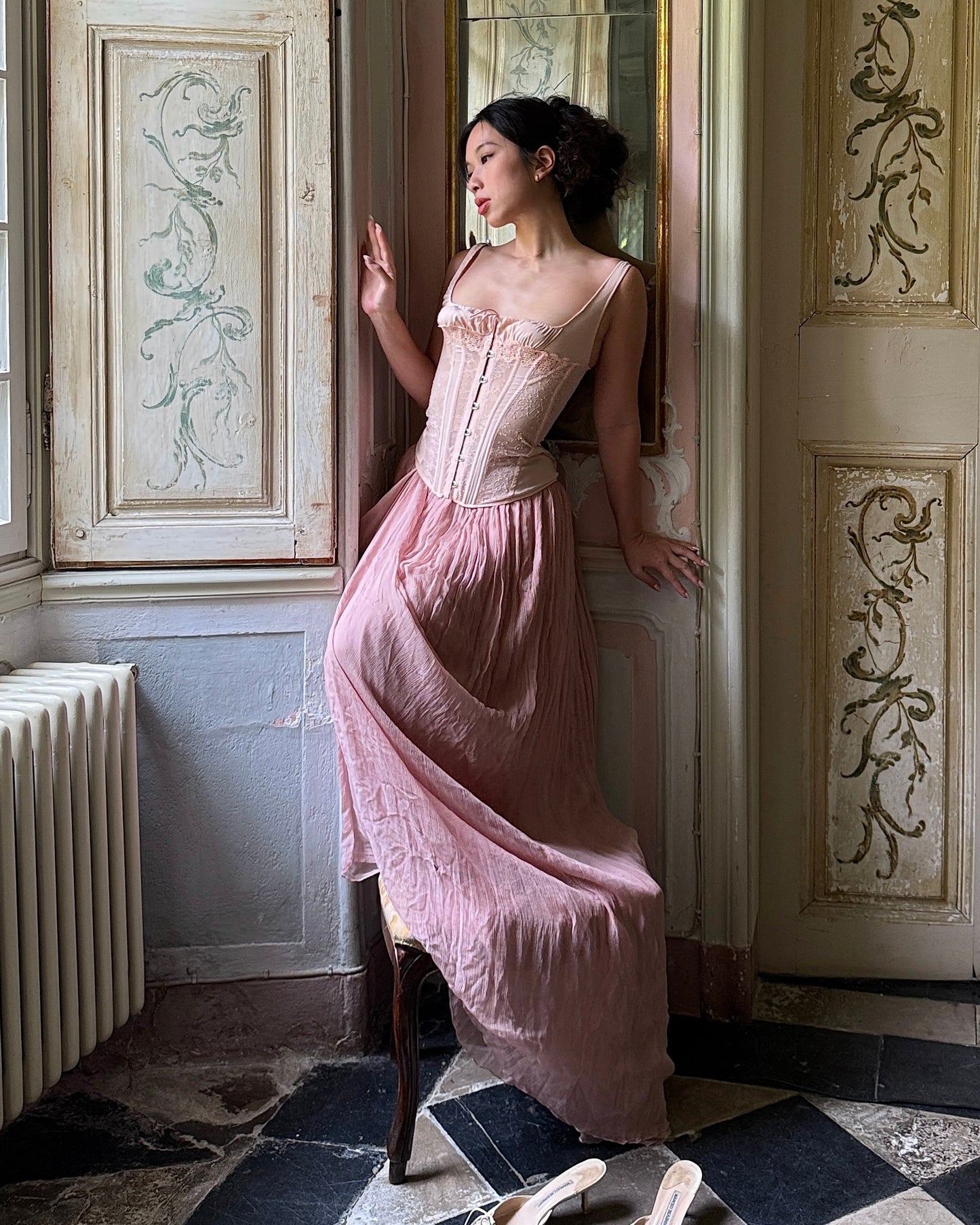 La Perla Pink Lace Silk Chiffon Corset