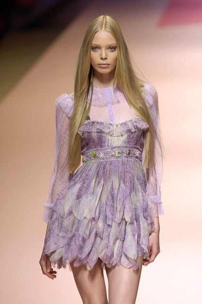 Blumarine 2007SS Lilac Fairy Silk Dress with Appliqués