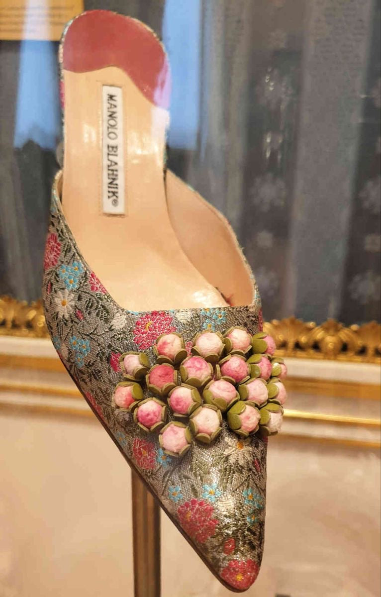 Manolo Blahnik Floral Mules with Rosebuds Details