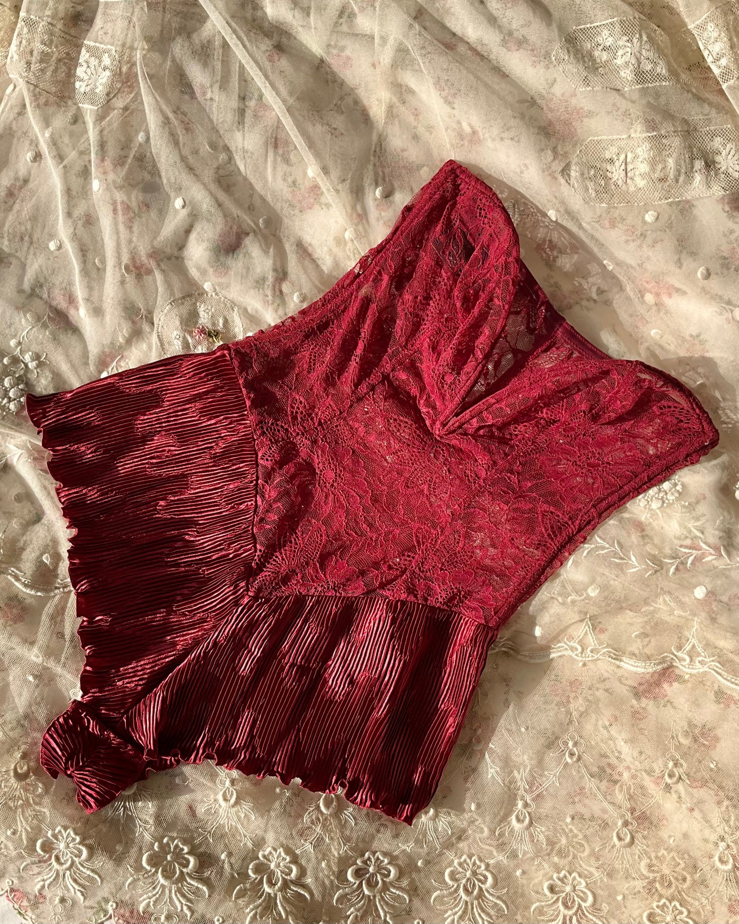 La Perla Burgundy Floral Lace Strapless Bodysuit