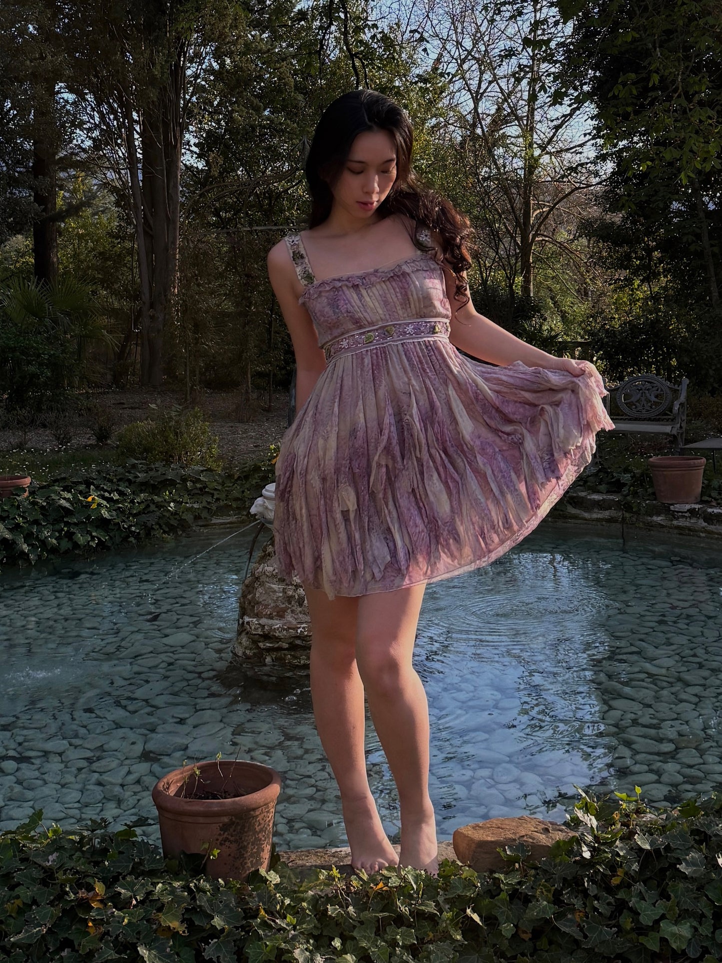 Blumarine 2007SS Lilac Fairy Silk Dress with Appliqués