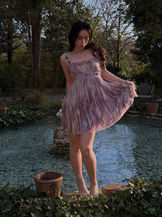 Blumarine 2007SS Lilac Fairy Silk Dress with Appliqués