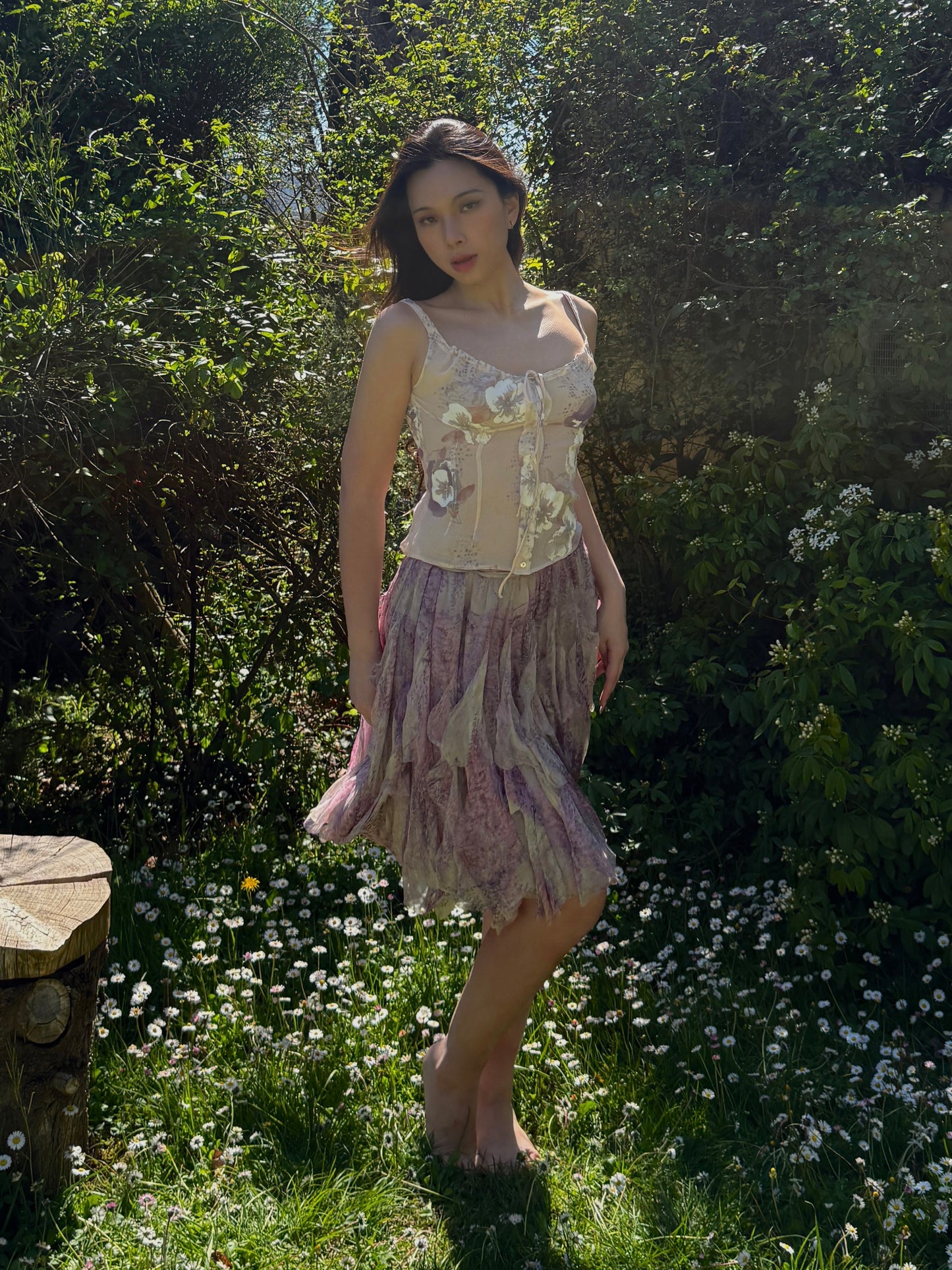 Blumarine 2002SS Floral Silk Chiffon Milkmaid Style Top