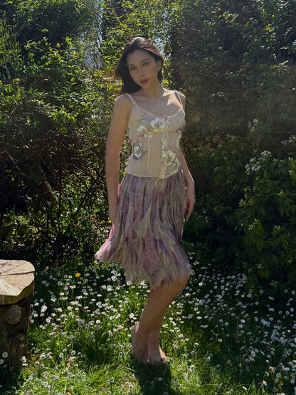 Blumarine 2002SS Floral Silk Chiffon Milkmaid Style Top