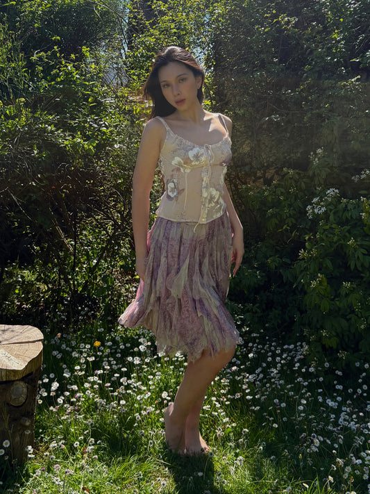 Blumarine 2002SS Floral Silk Chiffon Milkmaid Style Top