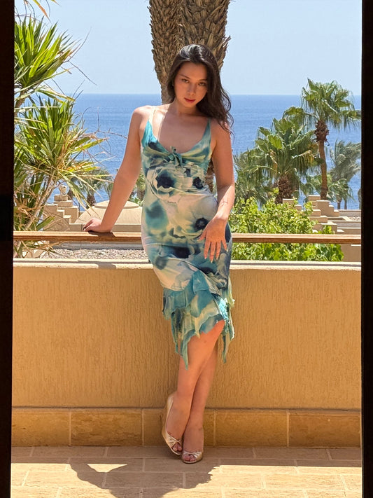 Roberto Cavalli 2000SS Blue Floral Cascading Dress