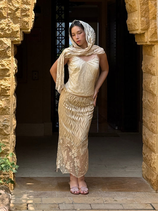 Vintage Italian Designer Nude Mesh Ensemble