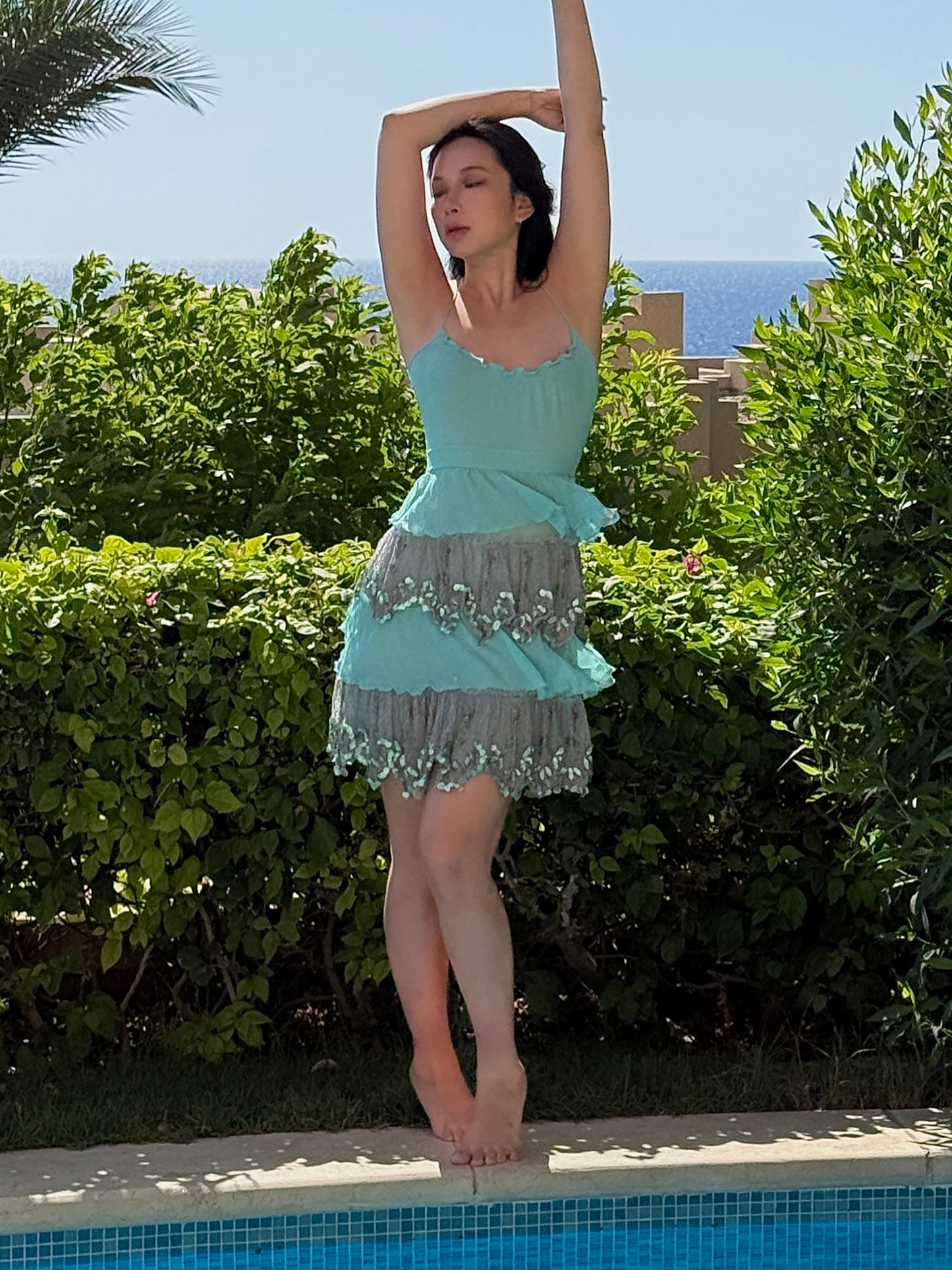 Blugirl Blumarine 2005SS Blue Silk Chiffon Dress with Pailettes