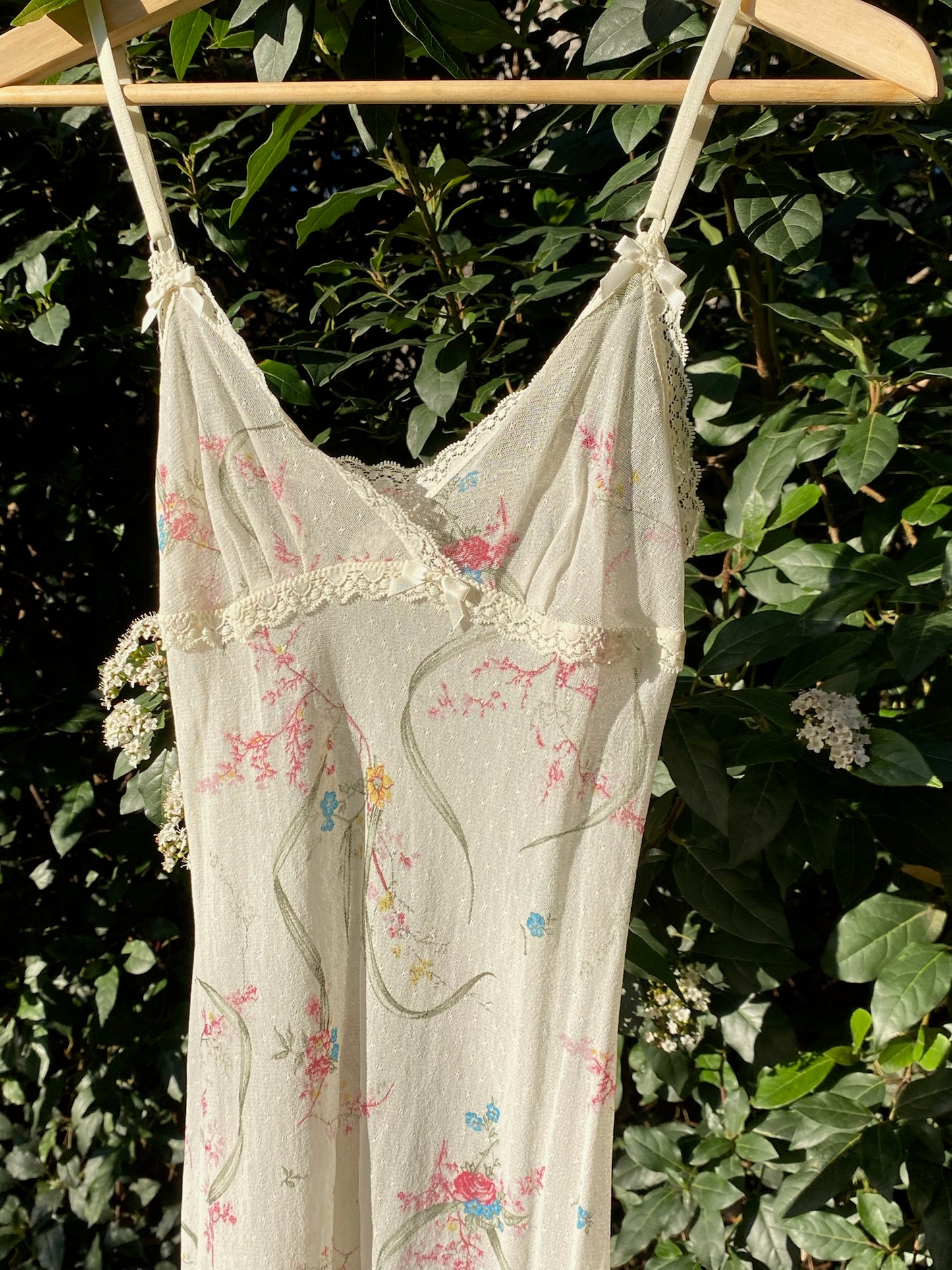 White Sheer Floral Lace Trim Slip Dress