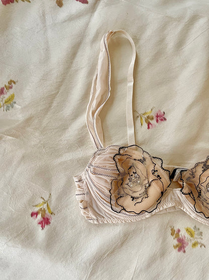 Bra With Rose Appliqué