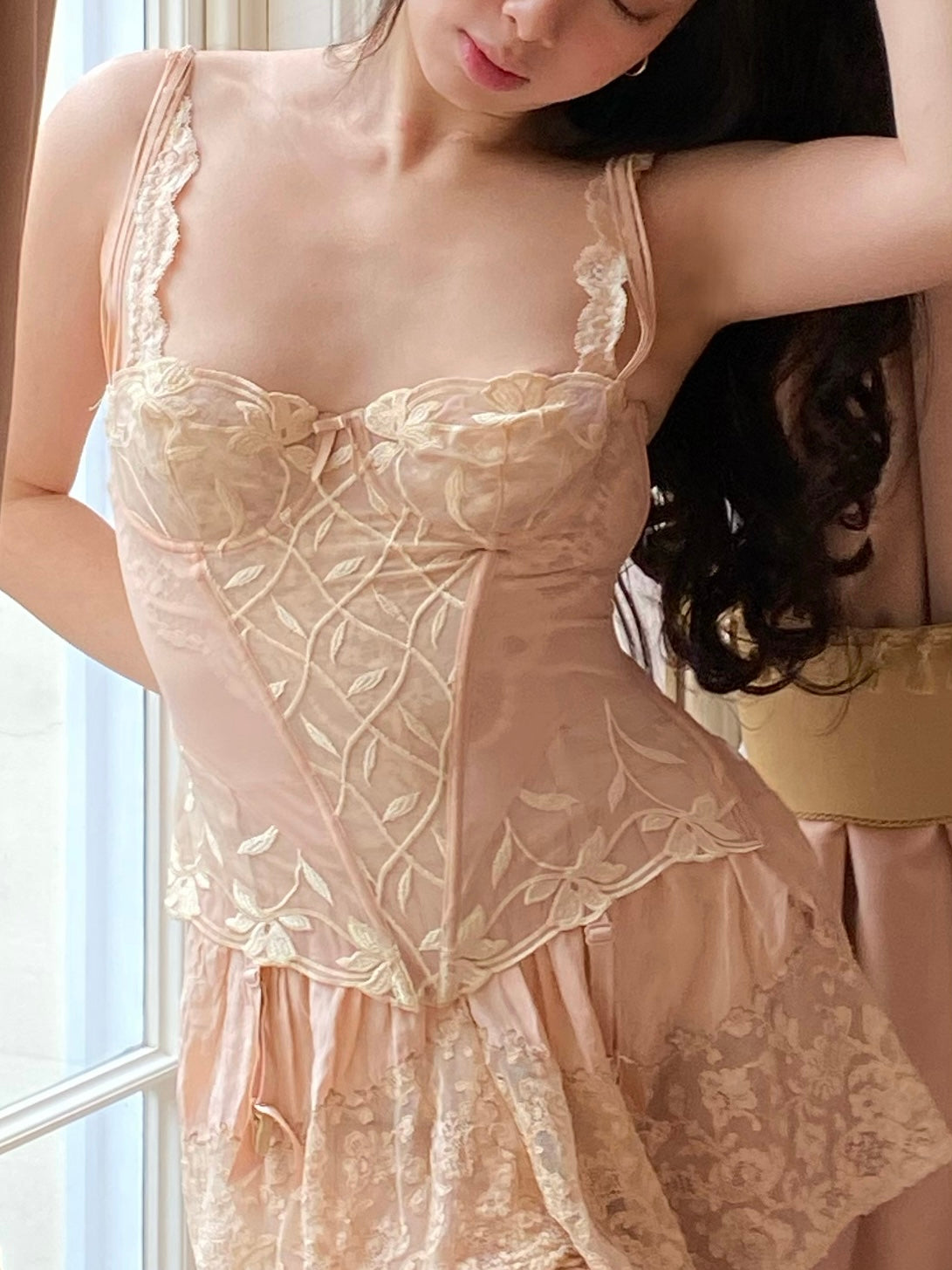 Soft Pink Bustier With Leaf Motif