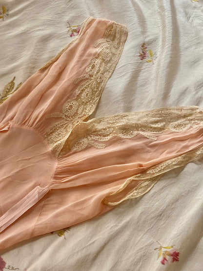 1930s Light Peach Chiffon Nightgown